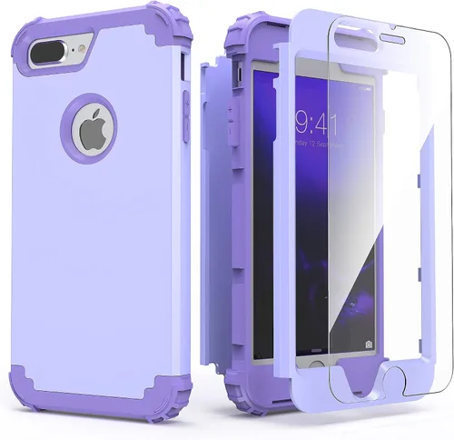 Vista 32 de IDweel Funda para iPhone 8 Plus, Funda para iPhone 7 Plus con Protector de Pantalla de Vidrio Templado, 3 en 1 Resistente a Golpes Delgada Híbrida