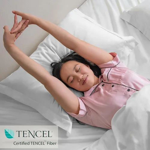 Vista 4 de Juego de sábanas 100% tencel de eucalipto Lyocell Tencel, juego individual de 3 piezas, enfriamiento natural, súper suave, sedoso, absorbe la Blanco