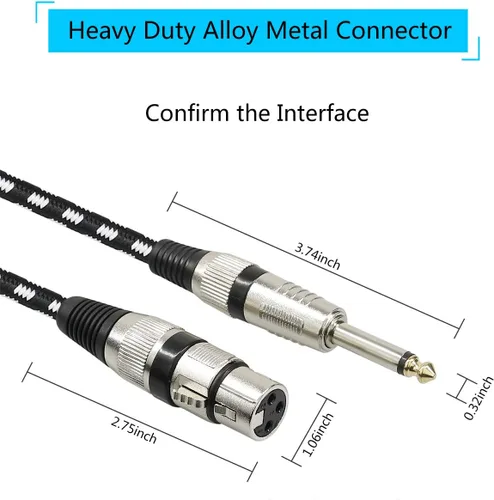 Vista 5 de Cable de micrófono XLR hembra a cables TS de 1/4 de pulgada, cable TS a XLR XLR hembra a TS macho desequilibrado, conectores chapados en oro - 6