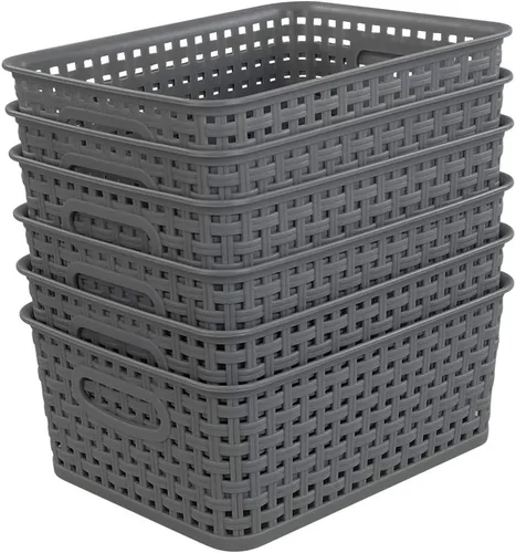 Vista 8 de Pekky Paquete de 6 cestas de almacenamiento de tejido de plástico, cesta organizadora pequeña negra Para armario de cocina