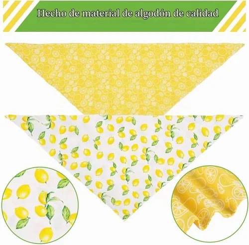 Vista 3 de Whaline Bandana amarilla de limón para perro, bufanda triangular reversible para perro, bufanda ajustable y lavable para mascotas, pañuelo