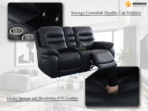 Vista 105 de Juego de sofá reclinable eléctrico, seccional de cuero transpirable beige, juego de muebles de sala de estar, 2 piezas, sofá reclinable eléctrico