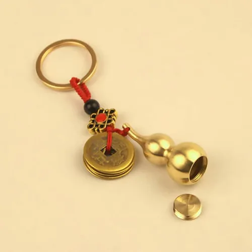 Vista 7 de Llavero chino de Wu con diseño de calabaza Wu Lu, 4 piezas, Feng Shui, moneda, llavero de calabash, colgante de calabash, llavero para buena suerte