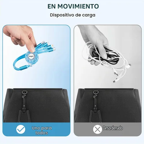 Vista 7 de Cable USB C de carga rápida múltiple 4A [2 unidades/4 pies] cargador múltiple retráctil USB A a tipo C/Lightning/Micro USB 3 en 1 cable USB