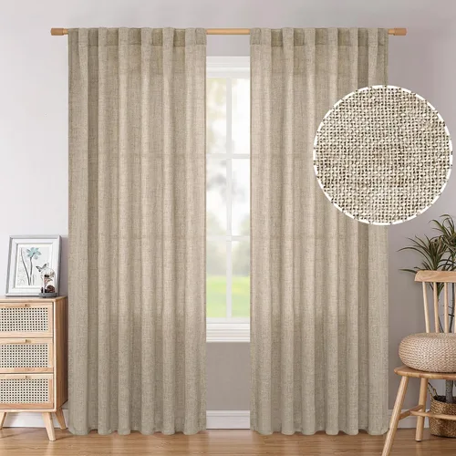 Vista 136 de BGment Cortinas cortas de lino marfil de 36 pulgadas de largo para ventanas de cocina, pequeñas cortinas texturizadas rústicas para café sobre