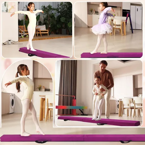 Vista 6 de Viga de equilibrio plegable de 6 pies/9 pies para niños de 3 a 15 años - Viga de suelo de gimnasia plegable, antideslizante, bolsa de transporte