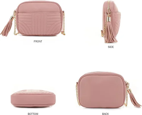 Vista 7 de EVVE Bolsos cruzados acolchados para mujer, elegante bolsa para cámara con borla, bolso de hombro ligero de tamaño mediano