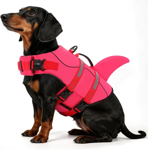 Vista 25 de Queenmore Chaleco Salvavidas para Perros Tiburón, Chaleco de Natación de Alta Flotabilidad, Chalecos Salvavidas para Perros Ajustables y Fáciles