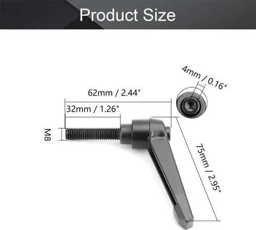 Vista 2 de Othmro Manija de palanca de sujeción M8 con botón de rosca M8, palanca de trinquete de aleación de aluminio, mango de bloqueo ajustable con perno