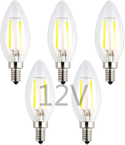 Vista 7 de Paquete de 5 bombillas LED para candelabros CC de 12 V-24 V, 2 W, 200 lm, 4000 K, blanco natural, regulables con atenuador PWM DC, punta de torpedo