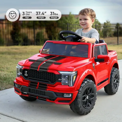 Vista 3 de Hikiddo Ford Shelby F-150 - Camión con licencia para niños, automóvil eléctrico de 12 V para niños de 3 a 6 años con control remoto, color rojo