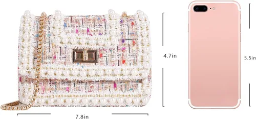 Vista 3 de Qiayime Monederos y bolsos de mano para mujer, moda con asa superior, bolso de hombro con cadena de cuentas de perlas