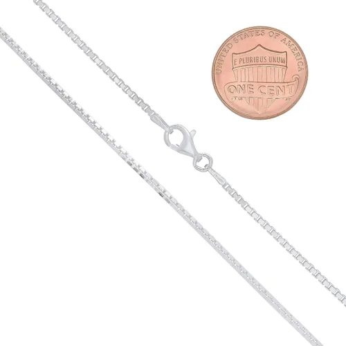 Vista 2 de The Bling Factory 1.5mm Solid .925 Sterling Silver Square Box Chain Necklace