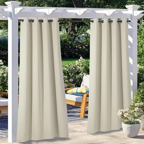Vista 101 de NICETOWN Cortina para Exteriores para Patio Impermeable de 84 Pulgadas de Ancho, Aislamiento Térmico con Ojales Antioxidantes Bloqueo UV Cortina
