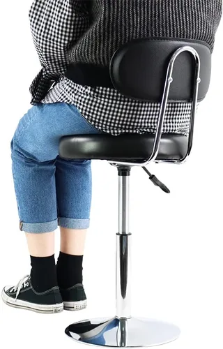 Vista 7 de FURWOO Silla giratoria de piel sintética negra Mini taburete de peluquería con respaldo para manicura, tatuaje y uso de oficina