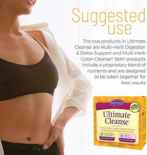 Vista 4 de Nature's Secret Ultimate Cleanse 2 partes de desintoxicación y eliminación total del cuerpo apoya la digestión, el bienestar, la salud del colon