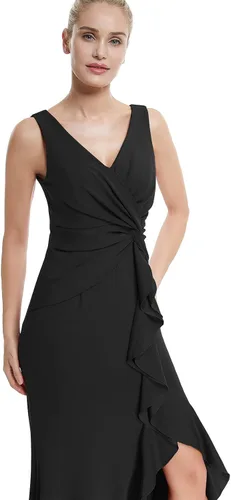 Vista 5 de Lsisi Vestido largo formal de noche para mujer, con cuello en V, sin mangas, con abertura alta