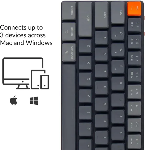 Vista 3 de Keychron K7, teclado mecánico inalámbrico ultra delgado de 68 teclas, Bluetoothcableado, con interruptor mecánico Gateron de perfil bajo