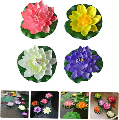 Vista 8 de Yardwe Flores de loto flotantes artificiales para decoración de agua simulada de estanque fáciles de instalar