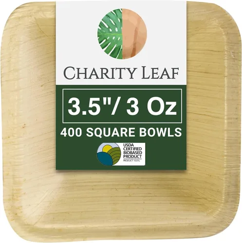 Vista 14 de Charity Leaf Mini tazón redondo de hoja de palma desechable de 3.5 pulgadas (25 piezas) Como bambú Todo natural y biodegradable Tablas