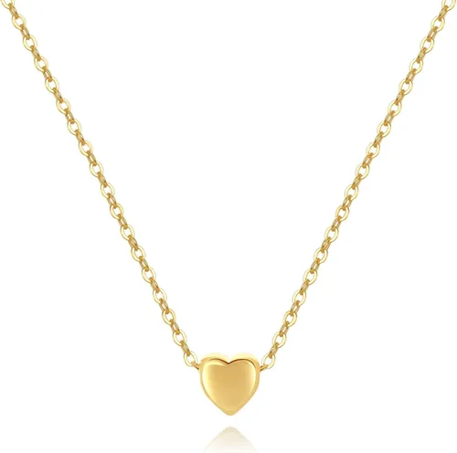 Vista 2 de Delicado collar con pequeño dije de corazón de oro, (además hay modelos con dije de corazón con inicial, con dije de rosa y con circonia cúbica)