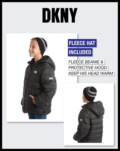 Vista 5 de DKNY Chaqueta para niño Abrigo acolchado ligero y plegable con gorro de invierno (8-20)