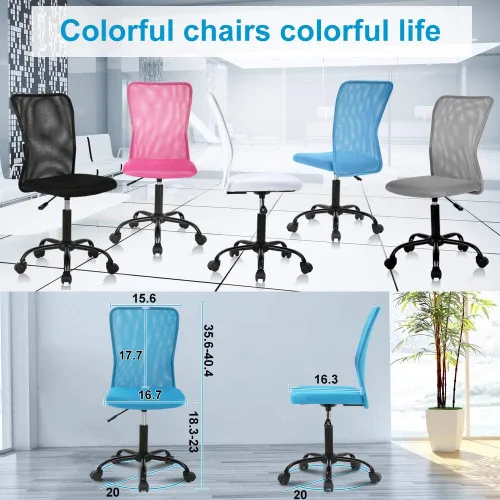 Vista 2 de BLKMTY Silla moderna de malla sin brazos de oficina, azul, altura ajustable, capacidad de 250 libras, certificado BIFMA