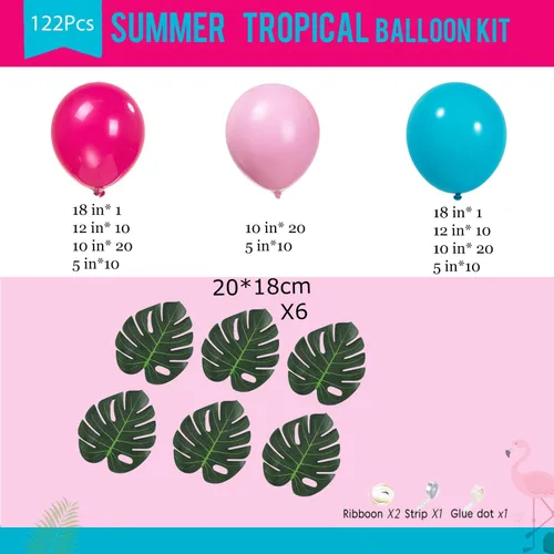 Vista 6 de Kit de arco de guirnalda de globos tropicales de 122 piezas con hojas de Monstera – Globos de color rosa intenso verde azulado azul para verano