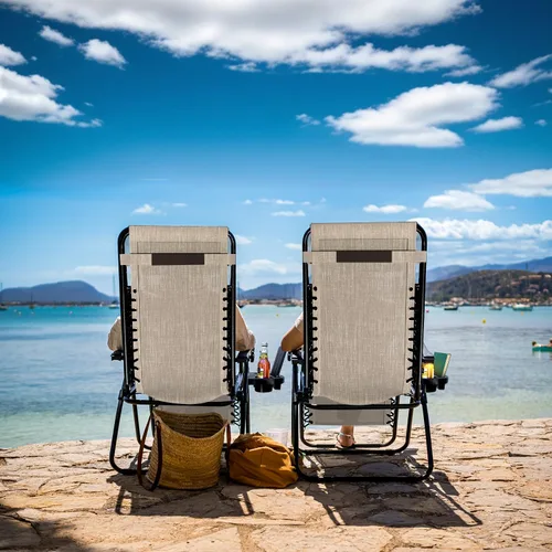 Vista 2 de Nestl Sillas de gravedad cero, juego de 2, silla de patio al aire libre con almohadas y bandejas portavasos, silla reclinable plegable de malla