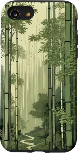 Vista 13 de Funda para iPhone 14 con diseño de bosque japonés de bambú vintage Ukiyo-e Art