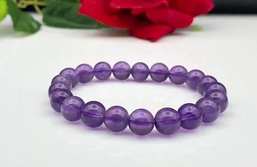 Vista 3 de Pulsera elástica con cuentas de amatista natural, Gema, Amatista