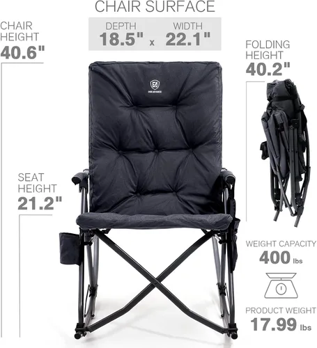 Vista 7 de EVER ADVANCED Silla de Camping Mecedora Plegable de Gran Tamaño, Sillas Mecedoras Portátiles Acolchadas para Patio, Césped y Exteriores, Sillón