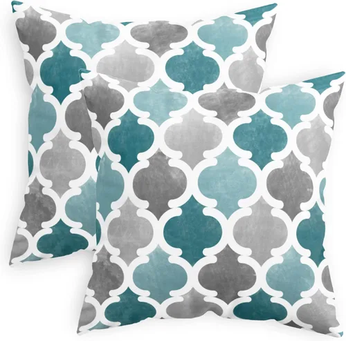 Vista 10 de CaliTime Juego de 2 fundas de almohada decorativas de forro polar degradado con cadena geométrica enrejada cuadriculada para sofá, cama, sofá