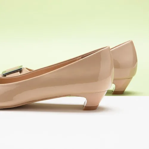 Vista 3 de C.Paravano Zapatos de tacón grueso con punta cerrada para mujer Tacones bajos de cuero Tacones bajos de punta cuadrada Zapatos de tacón de vestir