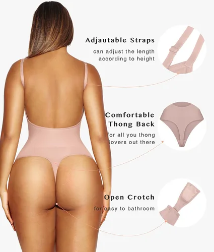 Vista 4 de Shapewear Bodysuit for Women Tummy Control Thong Body Shaper Backless Seamless Bodysuit