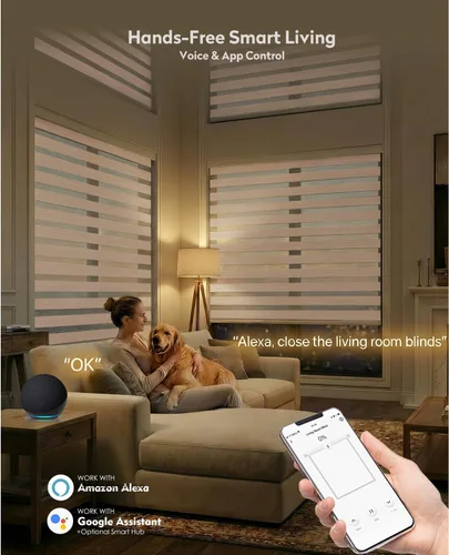 Vista 3 de ACMEART - Persianas motorizadas inteligentes de cebra con control remoto, persianas filtrantes de luz Beige