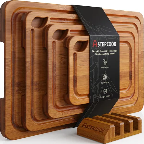 Vista 9 de Astercook Tablas de cortar de bambú carbonizado profundo para cocina