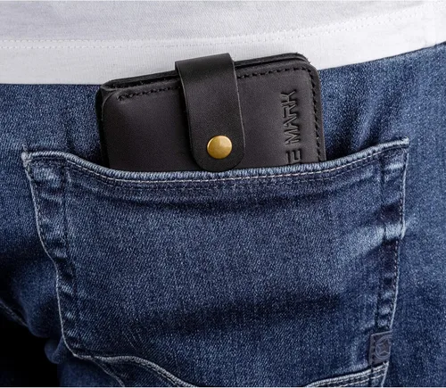 Vista 4 de GE MARK Billetera plegable de cuero para hombre, ranuras para tarjetas, bolsillo para monedas, Negro -, Clásico