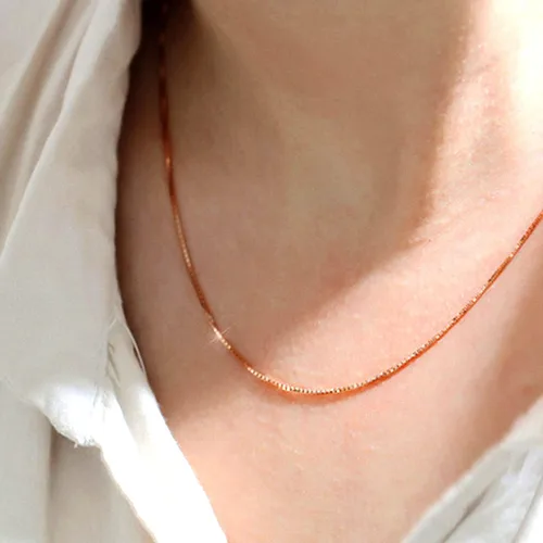 Vista 6 de Jewelry Affairs 14k Rose Solid Gold Mirror Box Chain Necklace, 0.8mm