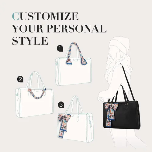 Vista 3 de Missnine Bolsa Tote para Laptop para Mujeres 15.6 Pulgadas, Bolsas de Trabajo de Cuero, Cartera de Computadora para Maestras, Maletín, Bolso de Mano