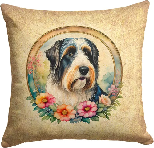 Vista 265 de Caroline's Treasures DAC2072PW1414 Affenpinscher and Flowers - Almohada decorativa de tela, lavable a máquina, para interiores y exteriores
