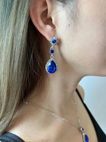 Vista 5 de Txibikn Juego de 4 piezas de joyería elegante y grande con colgante de cristal de lágrima para mujer, juego de anillos abiertos para fiesta