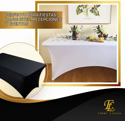 Vista 5 de Mantel cubremesa elastizado, rectangular, de 6 ft, de lino de lycra ajustado, para cubrir la mesa de DJ, artesanos, vendedores, bodas, fiestas