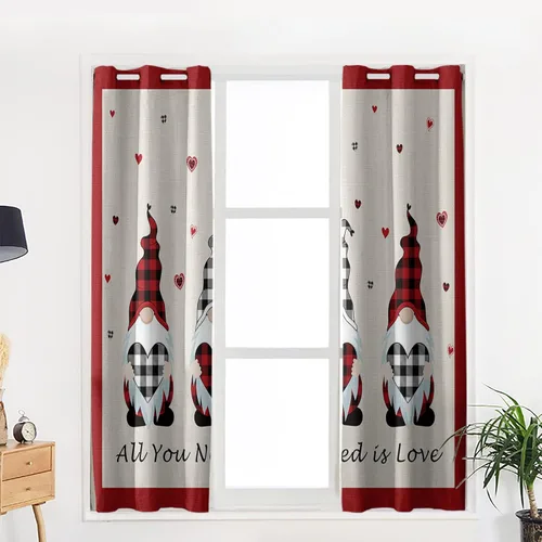 Vista 5 de Juego de 2 paneles de cortinas opacas de 39 pulgadas de largo, para el día de San Valentín, gnomos de búfalo a cuadros, cortinas para oscurecer