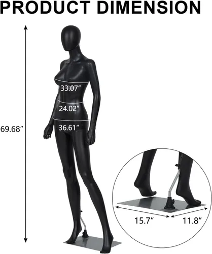 Vista 8 de Maniquí femenino de cuerpo completo de 70 pulgadas, forma de vestido de torso cuerpo de maniquí ajustable desmontable cuerpo completo con cabeza