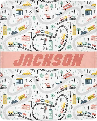 Vista 18 de Artsadd Mantas personalizadas con nombre y diseño de transporte para bebé niño de 30 x 40 pulgadas, manta personalizada de camión con nombre