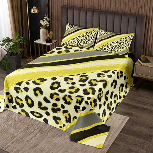 Vista 10 de Juego de colcha con lazo para niños, tamaño individual, diseño de cebra y leopardo con purpurina, decoración de habitación para niñas y mujeres