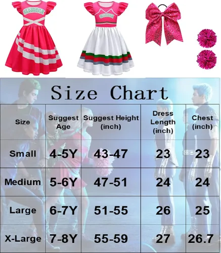 Vista 3 de Vestido de animadora para niñas con lazo para el pelo y pompón de animadora