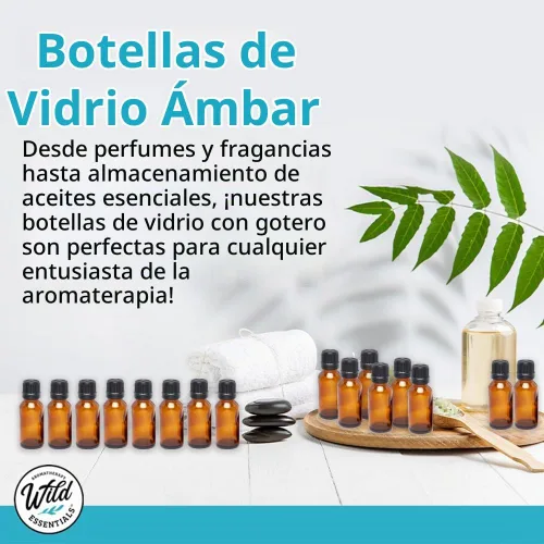 Vista 2 de Botella de vidrio color ámbar de 5 ml con gotero euro Tapa negra Juego de 12