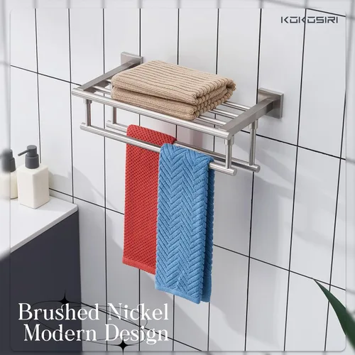 Vista 6 de KOKOSIRI Estante para toallas con doble barra de toallas de 16 pulgadas, toallero de baño, soporte para toallas montado en la pared de acero